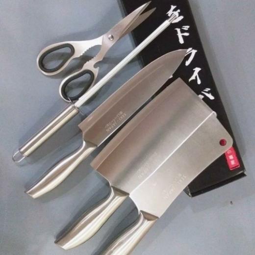 Bộ dao kéo Nhật 6 chi tiết bộ dao nhà bếp có đế cắm, làm từ thép không gỉ siêu bền