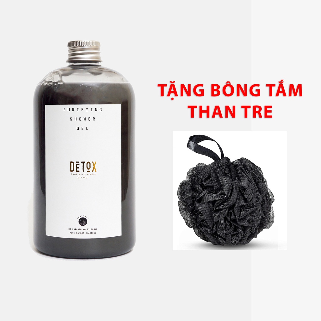 [CHÍNH HÃNG] Sữa tắm khử độc da từ than tre hoạt tính Detox 500ml - Thương hiệu Rusty Lab + Tặng bông tắm Than Tre