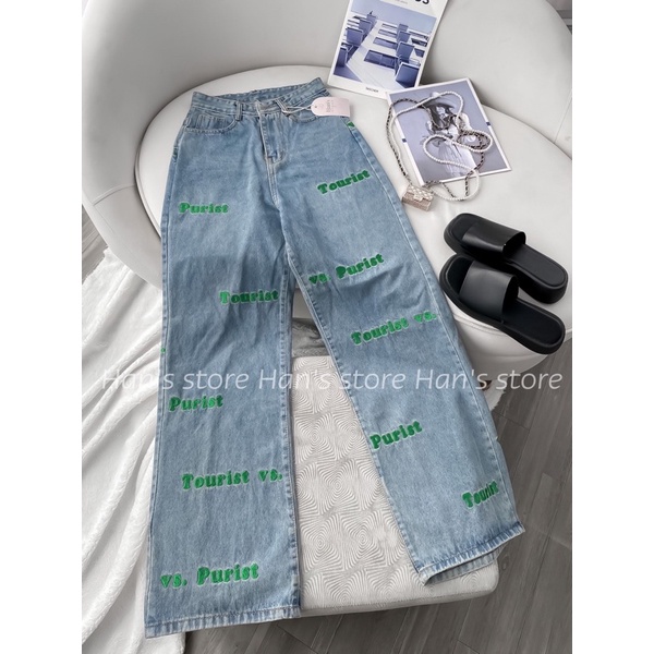 QUẦN BAGGY CHỮ XANH THÊU NỔI (ẢNH THẬT 1OO%)
