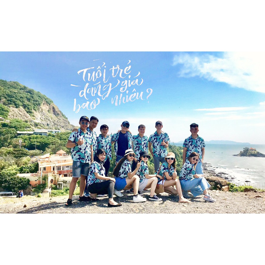 Áo Sơ Mi Hawaii Đi Biển Vải Đũi đẹp mát hoạ tiết hoa lá chim cò mặc nhóm đồng phục đi biển, áo lớp sơ mi.