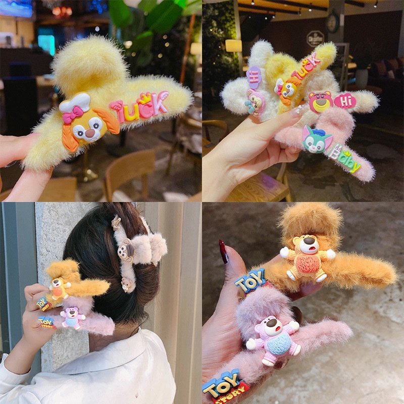 Kẹp tóc phối lông,Kẹp càng cua phong cách thu đông thời trang Hàn Quốc