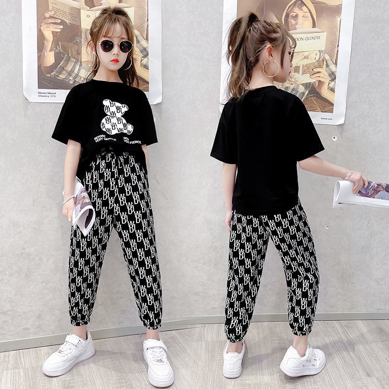 Bộ quần áo bé gái Familylove - Set quần áo trẻ em hình Gấu đáng yêu năng động chất liệu cotton 100% co giãn mềm mịn