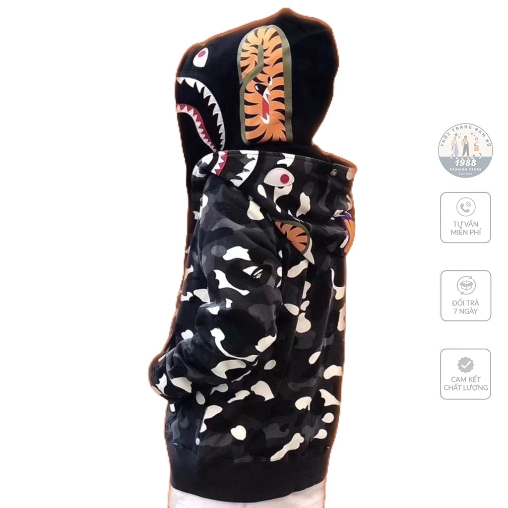 Áo Khoác Cá Mập Bape, Áo Khoác Nỉ Khóa Kéo Form Rộng Unisex Cực Chất TT35