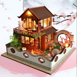 Kèm Mica và nhạc – Mô hình nhà gỗ búp bê Dollhouse DIY – TB19 The Peach Blossom Spring