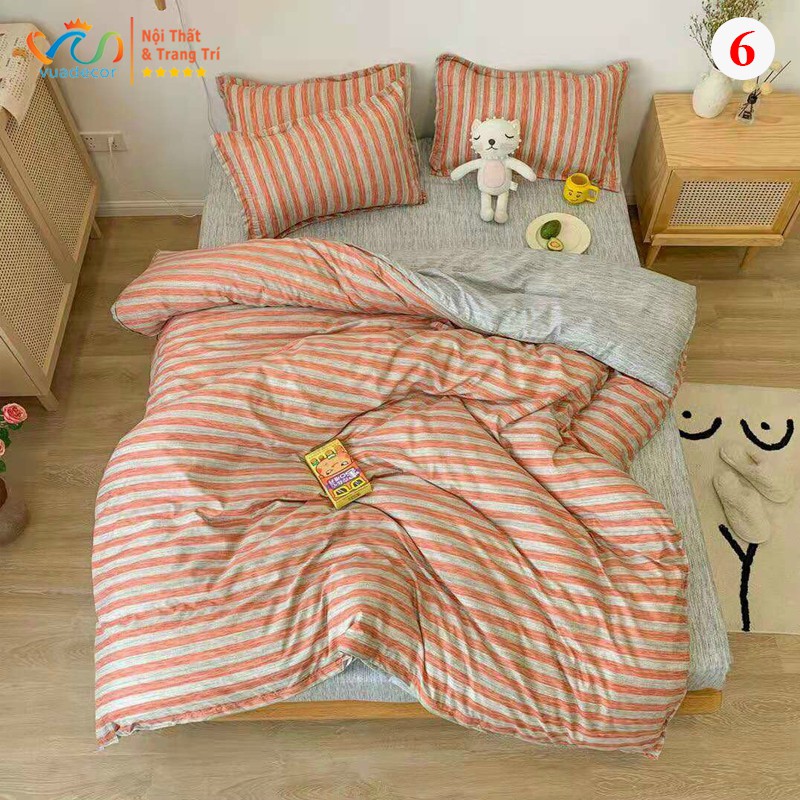 Set vỏ chăn ga gối cotton Poly họa tiết kẻ caro trang trí, decor phòng ngủ phong cách Hàn Quốc - Hàng nhập khẩu cao cấp