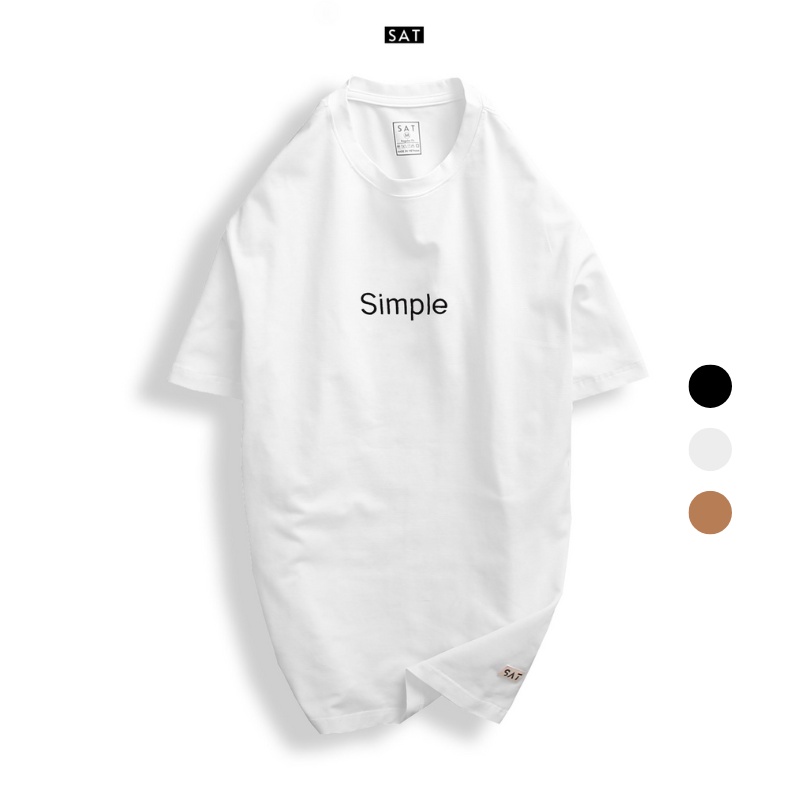Áo thun trơn, tshirt thêu chữ simple cổ tròn SAT SP-06 unisex, vải cotton mềm mịn, dày dặn, trẻ trung chuẩn form