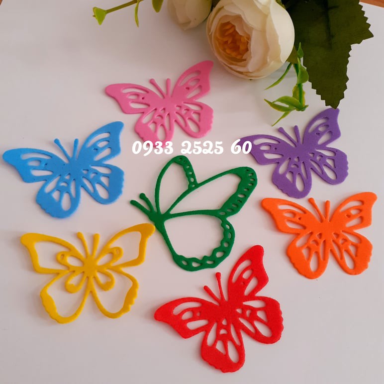 Set 8 bươm bướm bằng xốp, 4 size, 4 mẫu_Hình trang trí thiệp, phong thư, bưu thiếp, bao thư, bao lì xì, mầm non