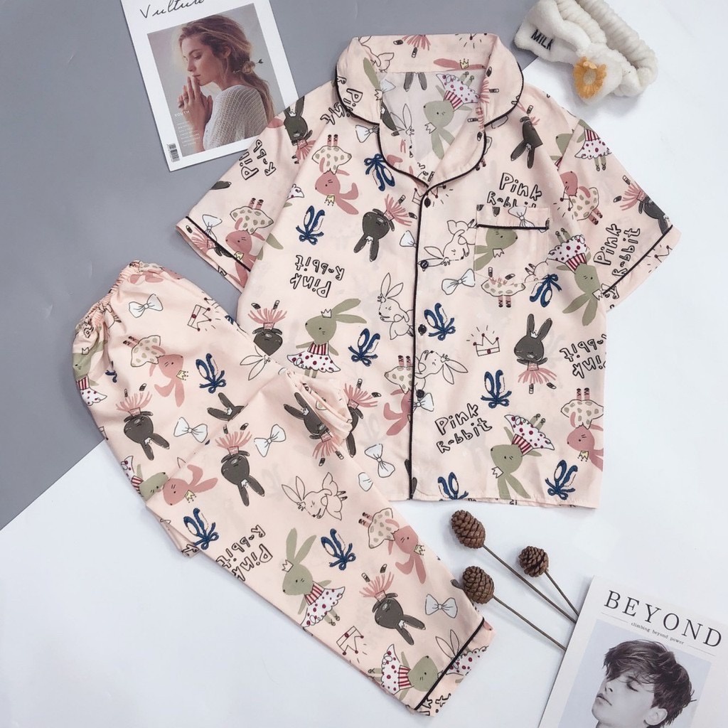 Bộ Pijama tay ngắn quần dài chất kate mềm freesize&lt;60kg