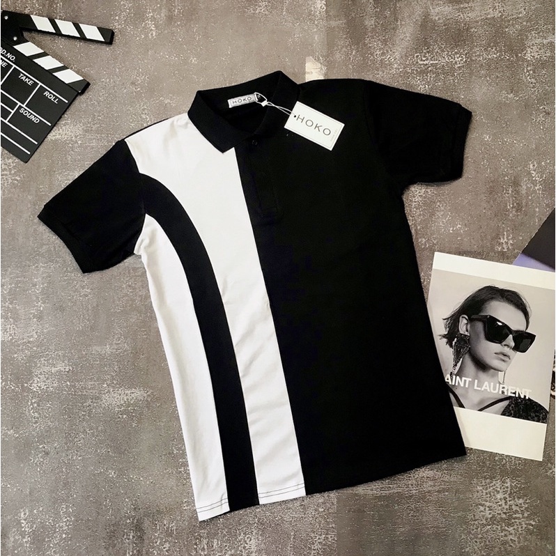 Áo Polo nam cổ bẻ tay ngắn phối kẻ sọc thêu chữ cực chất form ôm dáng người chất vải cotton mát Quang_Luxury