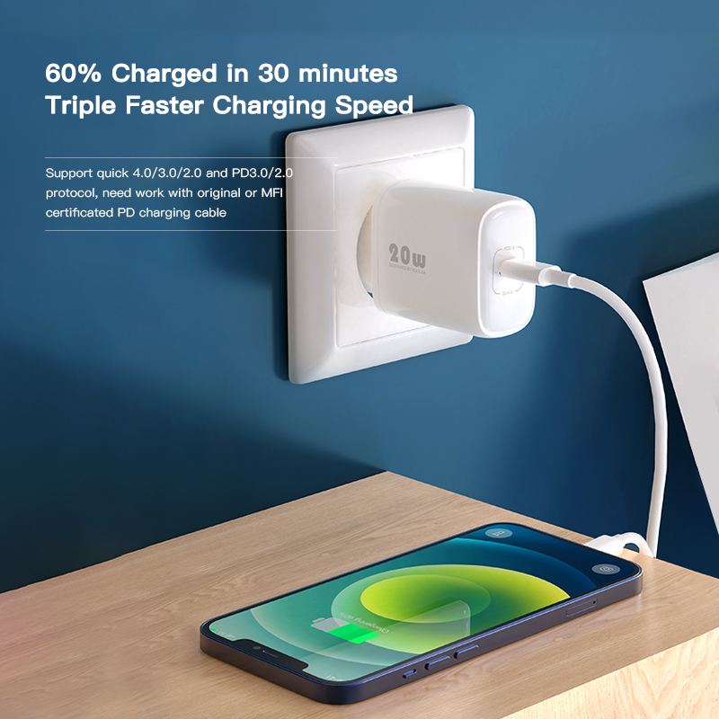 【Free gift】Bộ sạc nhanh KUULAA 20W 4.0 3.0 PD Cắm cổng kép Bộ sạc tường cho iPhone X XS 8 XR Samsung S9 iPhone 12 pro max / 12 mini / 12 Xiaomi Huawei