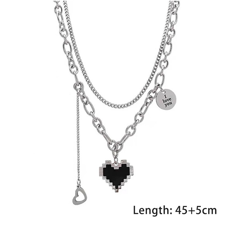 Vòng Cổ Choker Hai Lớp Bằng Hợp Kim Màu Đen Mặt Trái Tim Phong Cách Punk Hiphop Cho Nữ
