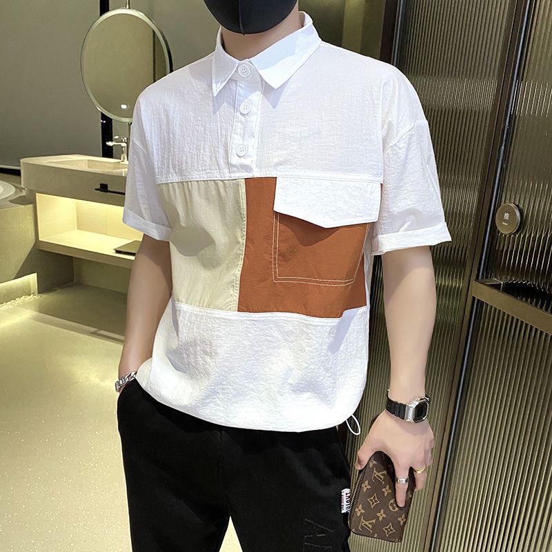 Áo Thun Polo Ngắn Tay Màu Sắc Tương Phản Thời Trang Cho Nam