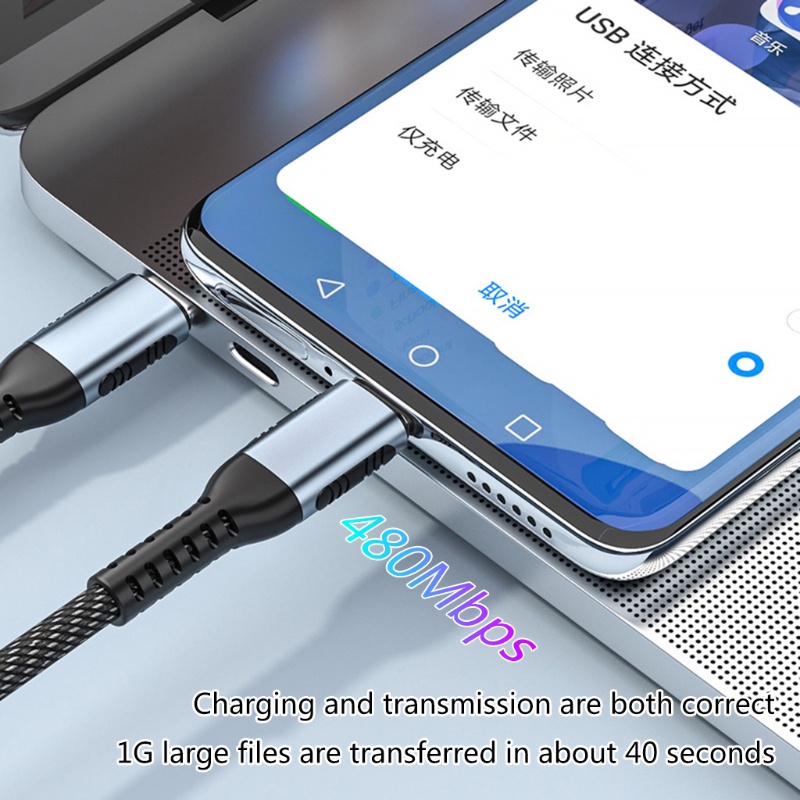 Cáp Sạc Nhanh 100WPD 480Mbps Type-C Thiết Kế Dây Bện Màu Bạc Thời Trang