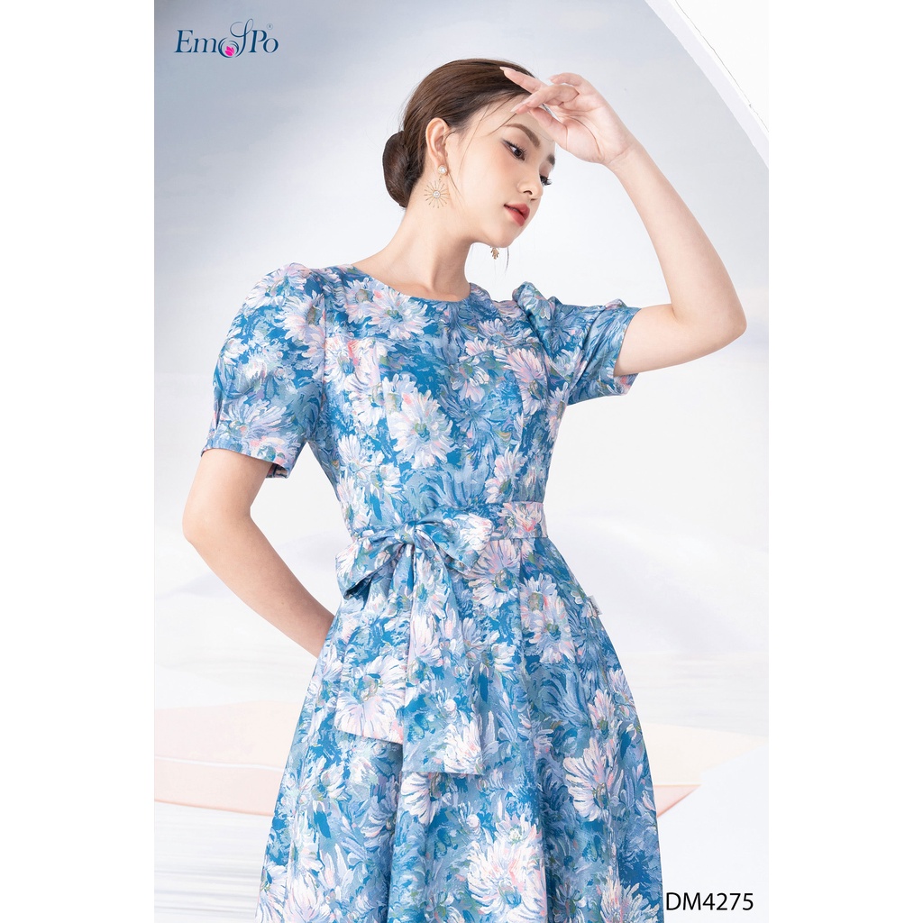 Đầm xòe cổ tròn tay bồng đai rời Emspo DM4275
