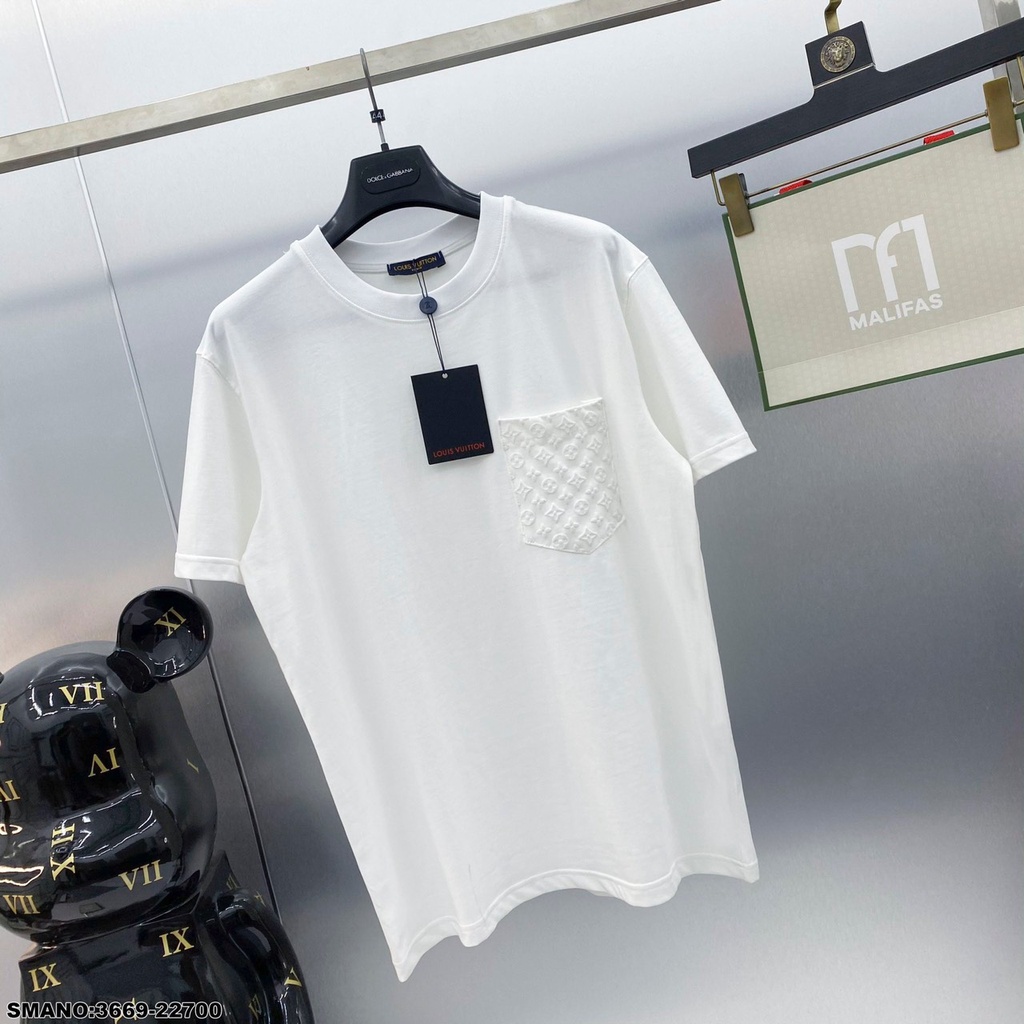 Áo Phông Nam Lv Chất Vải Cotton Cao Cấp . Áo Thun Nam Nữ Lv Họa Tiết Túi Áo In Nổi Siêu Đẹp DT STORE MENWEAR