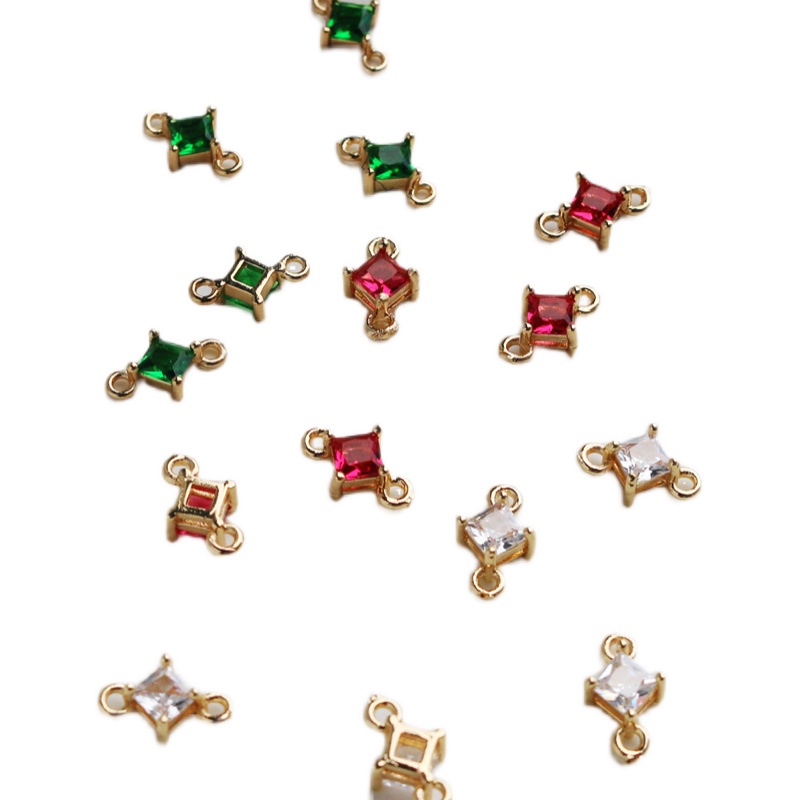 Phụ Kiện Vòng Đồng 14k 6mm Đính Đá Zircon Hình Vuông diy Treo Trang Sức