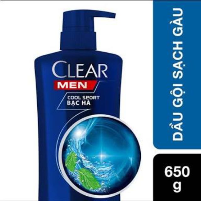 Dầu gội sạch gàu Clear Men bạc hà chai 650g