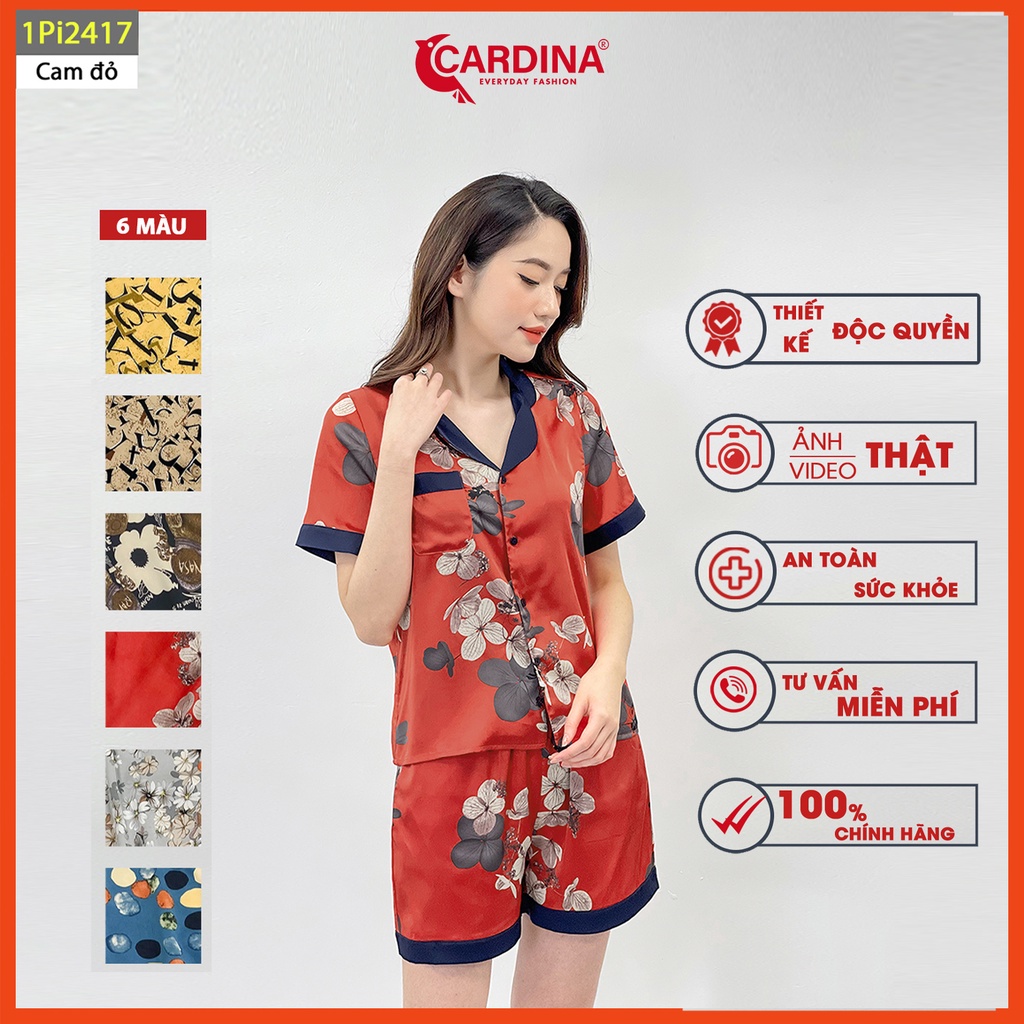 Đồ bộ nữ CARDINA pijama chất lụa Satin Nhật cao cấp quần đùi áo cộc tay họa tiết trẻ trung 1Pi24