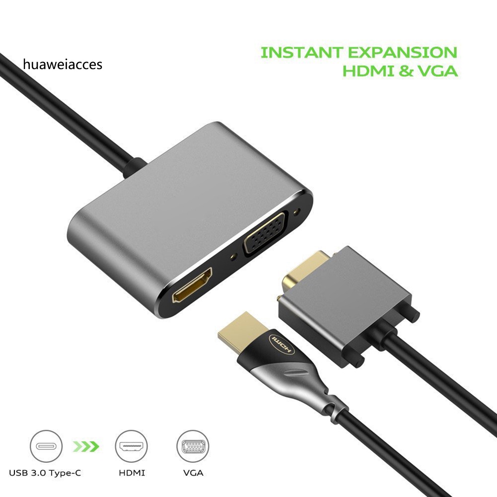 HUA USB 3.1 Type C to 4K HDMI-compatible VGA Hub Adapter Converter for Macbook Air Pro Laptop