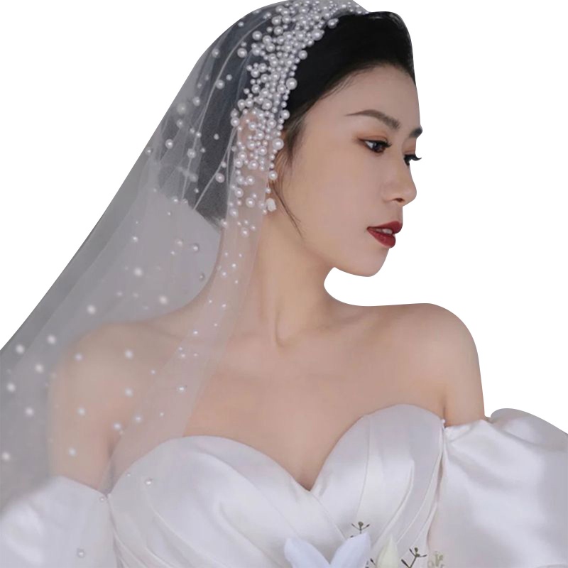 Mạng Che Mặt Vải Tuyn Đính Ngọc Trai Nhân Tạo Lãng Mạn Dành Cho Cô Dâu