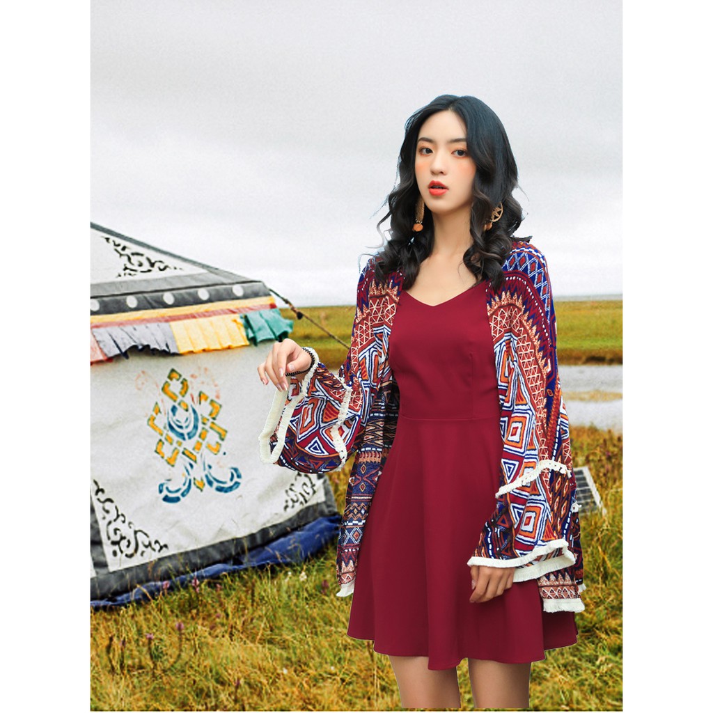 Cardigan voan họa tiết thổ cẩm boho tua rua - MS002 (Có ảnh thật) | BigBuy360 - bigbuy360.vn