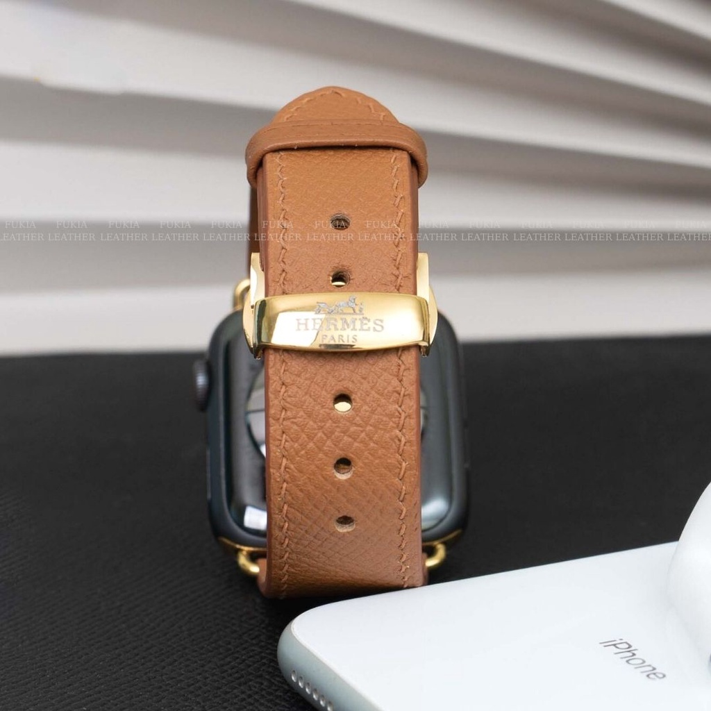Dây da thủ công Epsom Nâu dành cho Apple Watch, đồng hồ thông minh, đồng hồ cơ