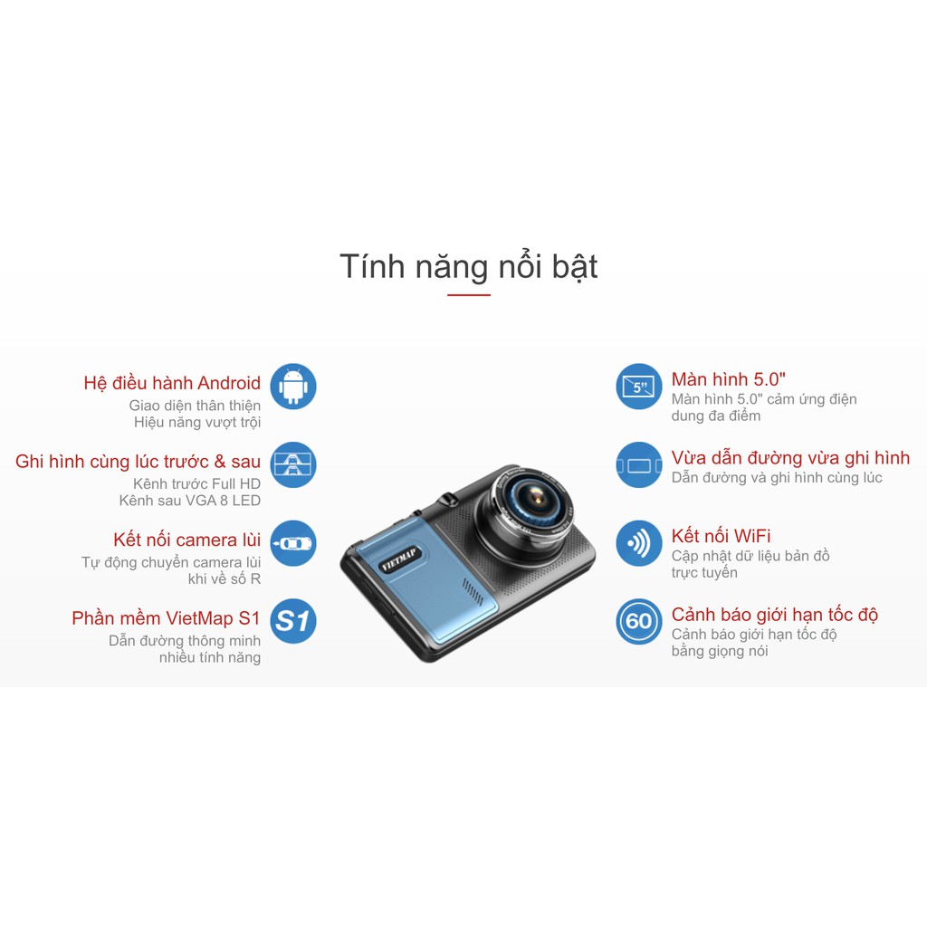 Camera hành trình Vietmap A50(Tặng thẻ 64gb) vừa ghi hình vừa dẫn đường - tặng thẻ  nhớ 64gb