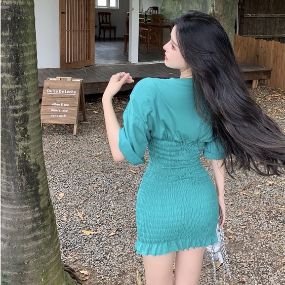 Đầm Tay Ngắn Cổ Tròn Dáng Ôm In Họa Tiết Hoạt Hình Phong Cách Hàn Quốc Thời Trang Mùa Hè Xinh Xắn Cho Nữ
