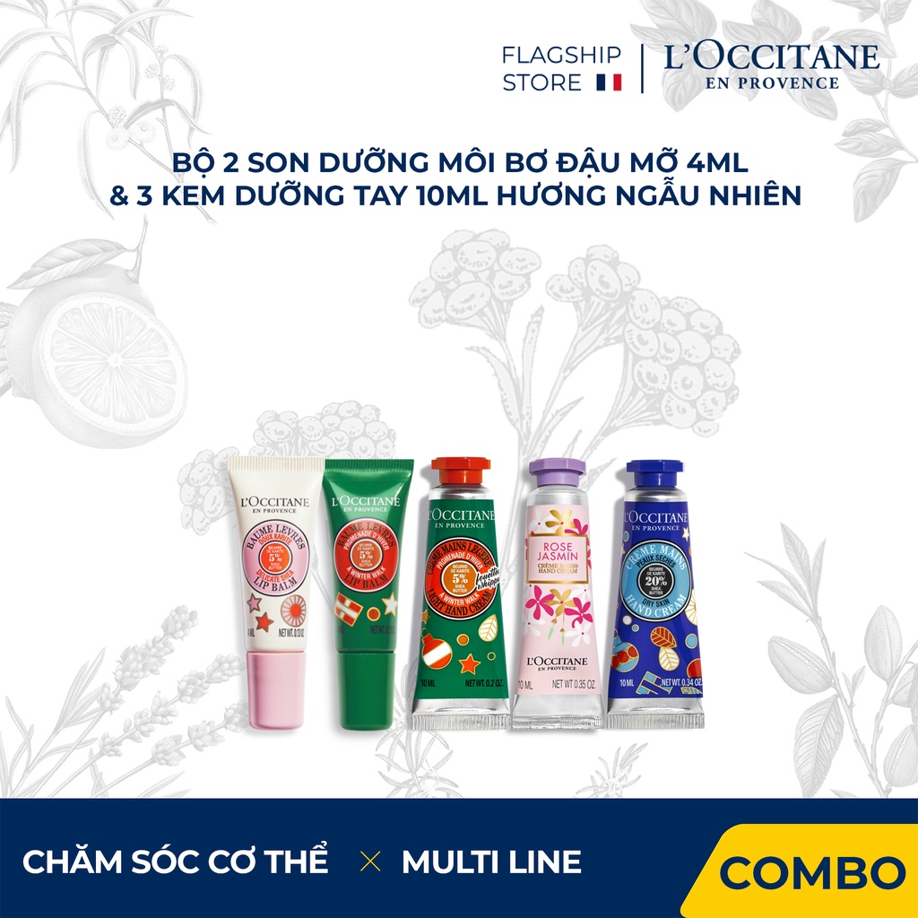 Bộ 2 Son Dưỡng Môi Bơ Đậu Mỡ 4ml &amp; 3 Kem dưỡng tay 10ml Hương Ngẫu nhiên L'Occitane