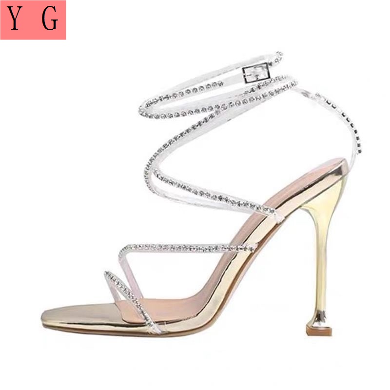 Giày Sandal Cao Gót Hở Ngón Quai Đính Đá Thời Trang Mùa Hè Quyến Rũ Phong Cách Roman 2022