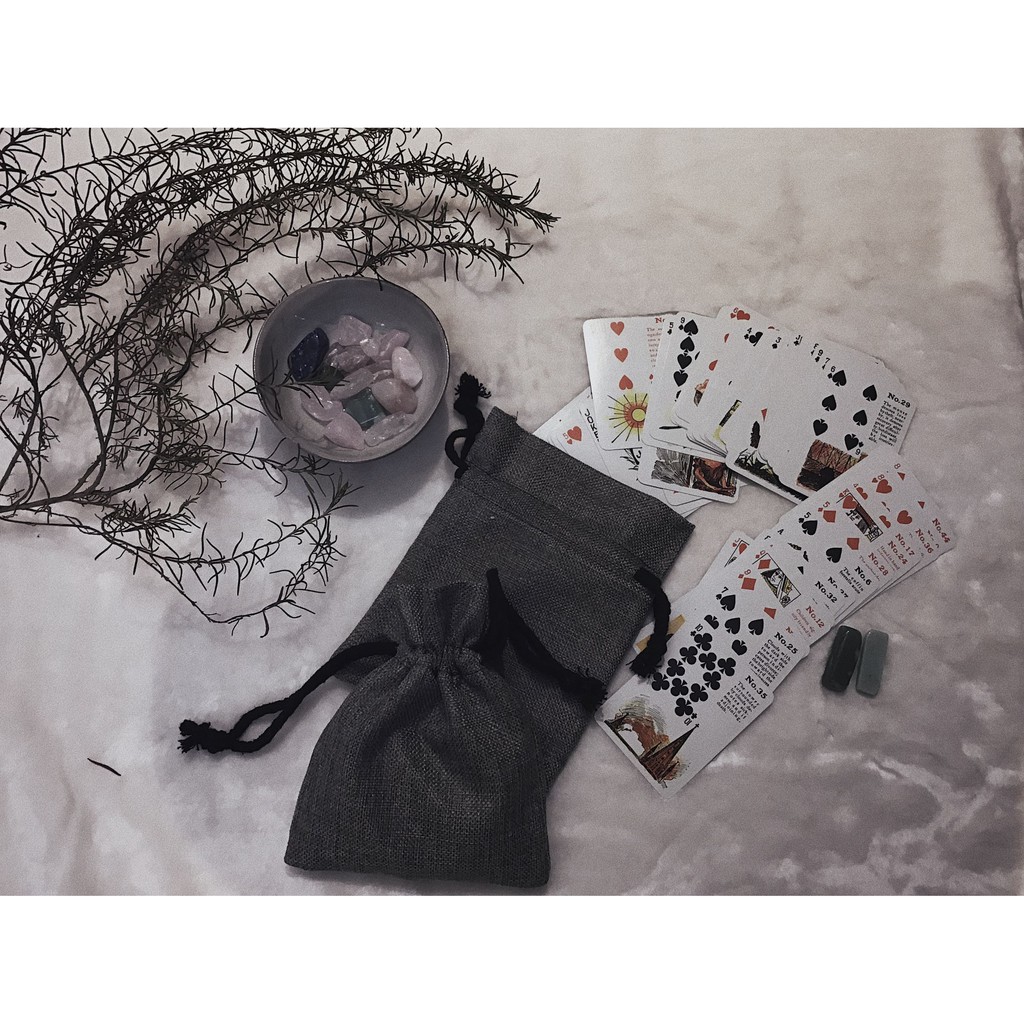 Túi đựng bài Lenormand, Tarot (bản hộp thiếc) màu xám có lót bông