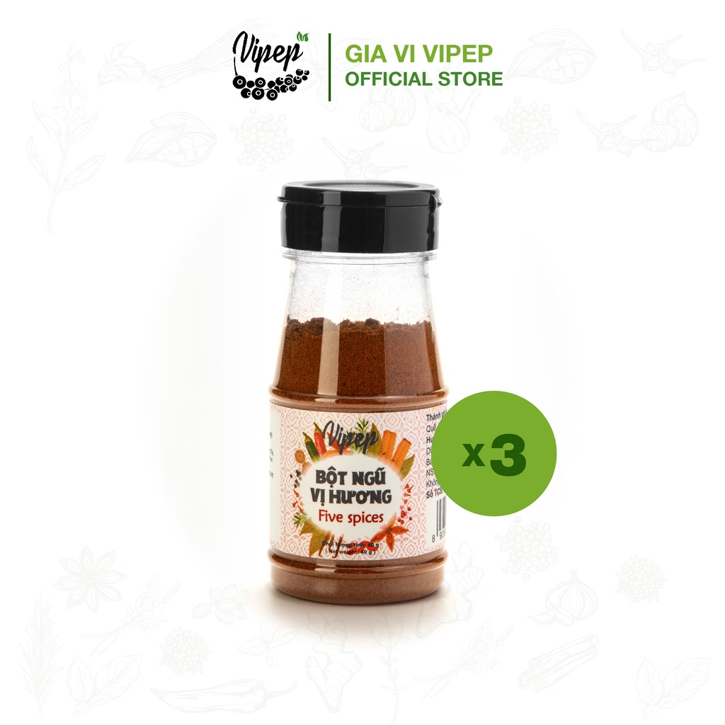 Bột ngũ vị hương Vipep 40g (hoa tiêu, đinh hương, quế, hoa hồi, hạt thì là)  - gia vị tẩm ướp thượng hạng set 3 hũ