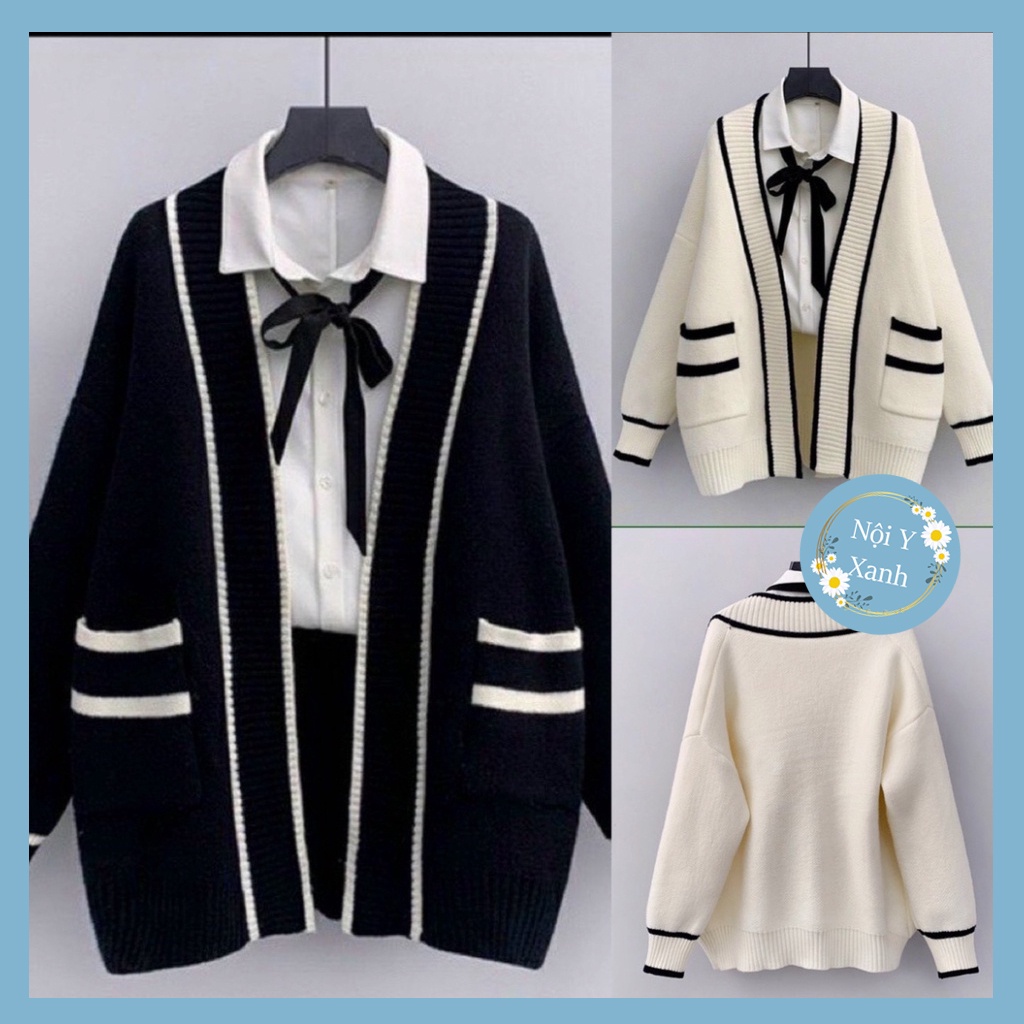 Áo len nữ cadigan dày phối viền sang chảnh hàng quảng châu cao cấp A525 Noiyxanh nội y xanh chất len quảng châu