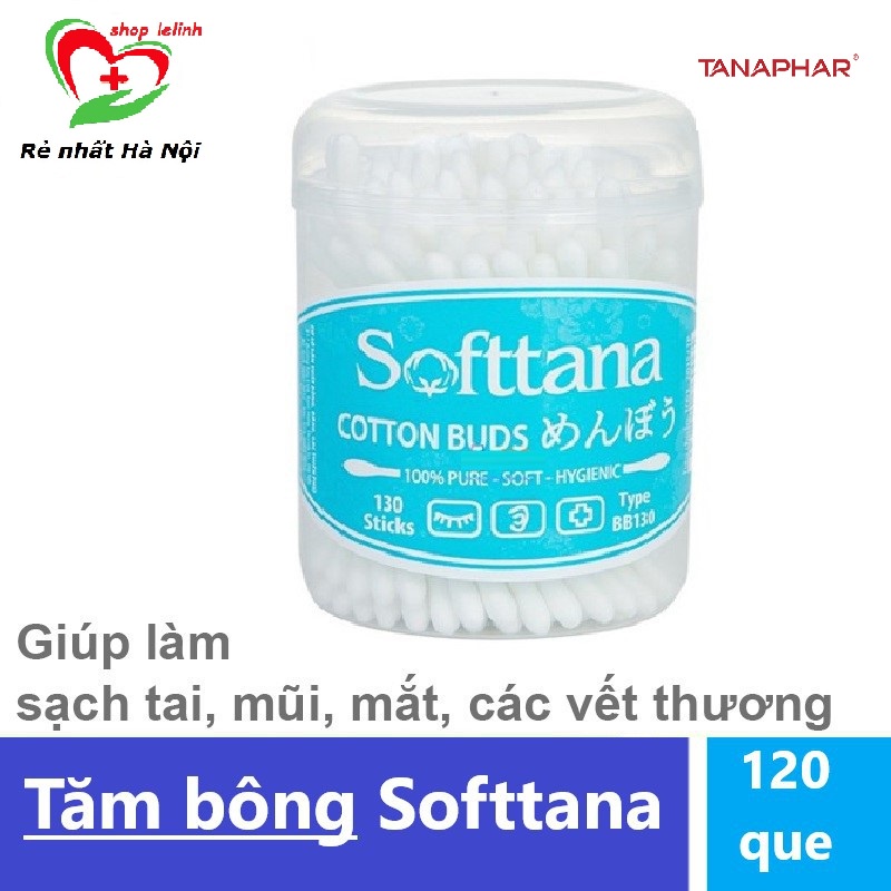 Bông vệ sinh tai mũi trẻ em Softtana - Bông ngoáy tai - Lọ 120 que