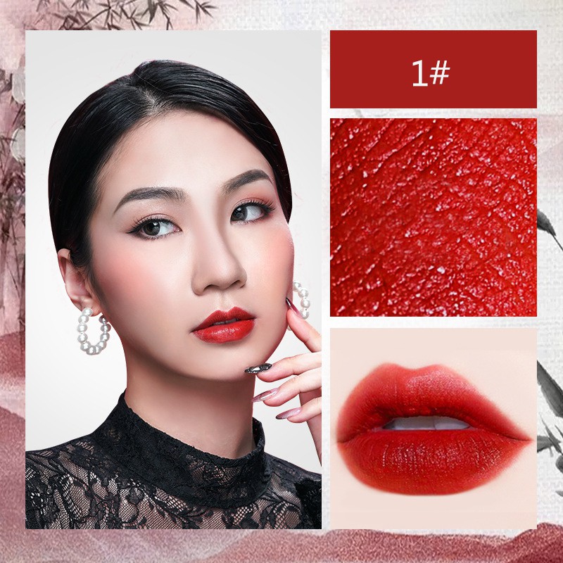 [Hàng mới về] Son kem lì hoa văn Trung Hoa lâu trôi chống dính cốc dưỡng ẩm môi