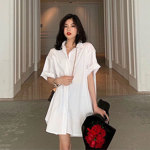 COZOK Áo Sơ Mi Dáng Rộng Và Dài Vừa Phong Cách Hàn Quốc