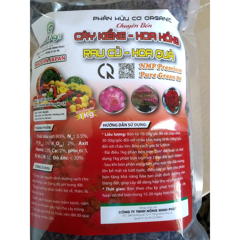 Phân Gà Nhật Hữu Cơ - Mập Cây Xanh Lá Nhiều Hoa Trĩu Quả 1kg (GREEN 80)