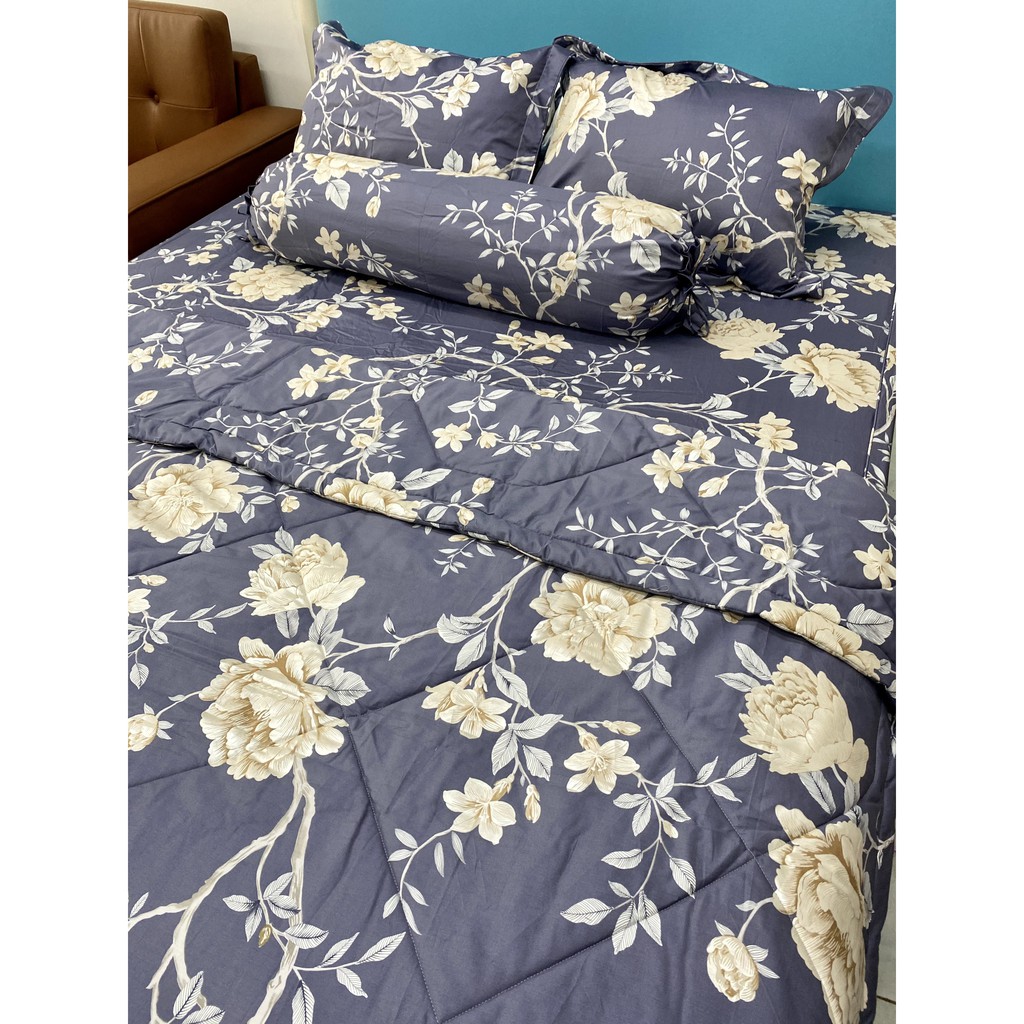 Bộ Chăn Ga Gối 100% Cotton Hàn Quốc Than Hoa C.On Bedding