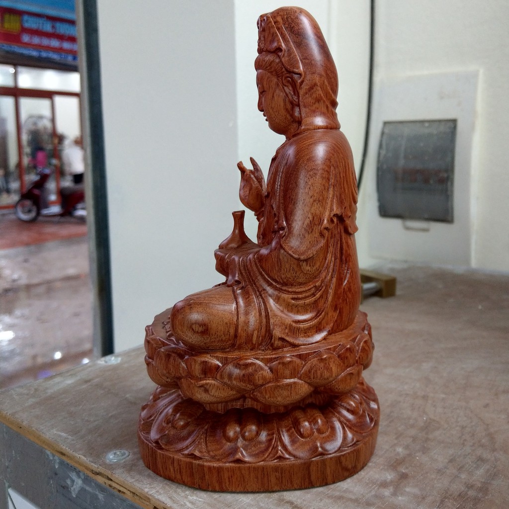 Phật Bà Quan Âm - Gỗ Hương - Tượng Phật Mini - Cao 16cm