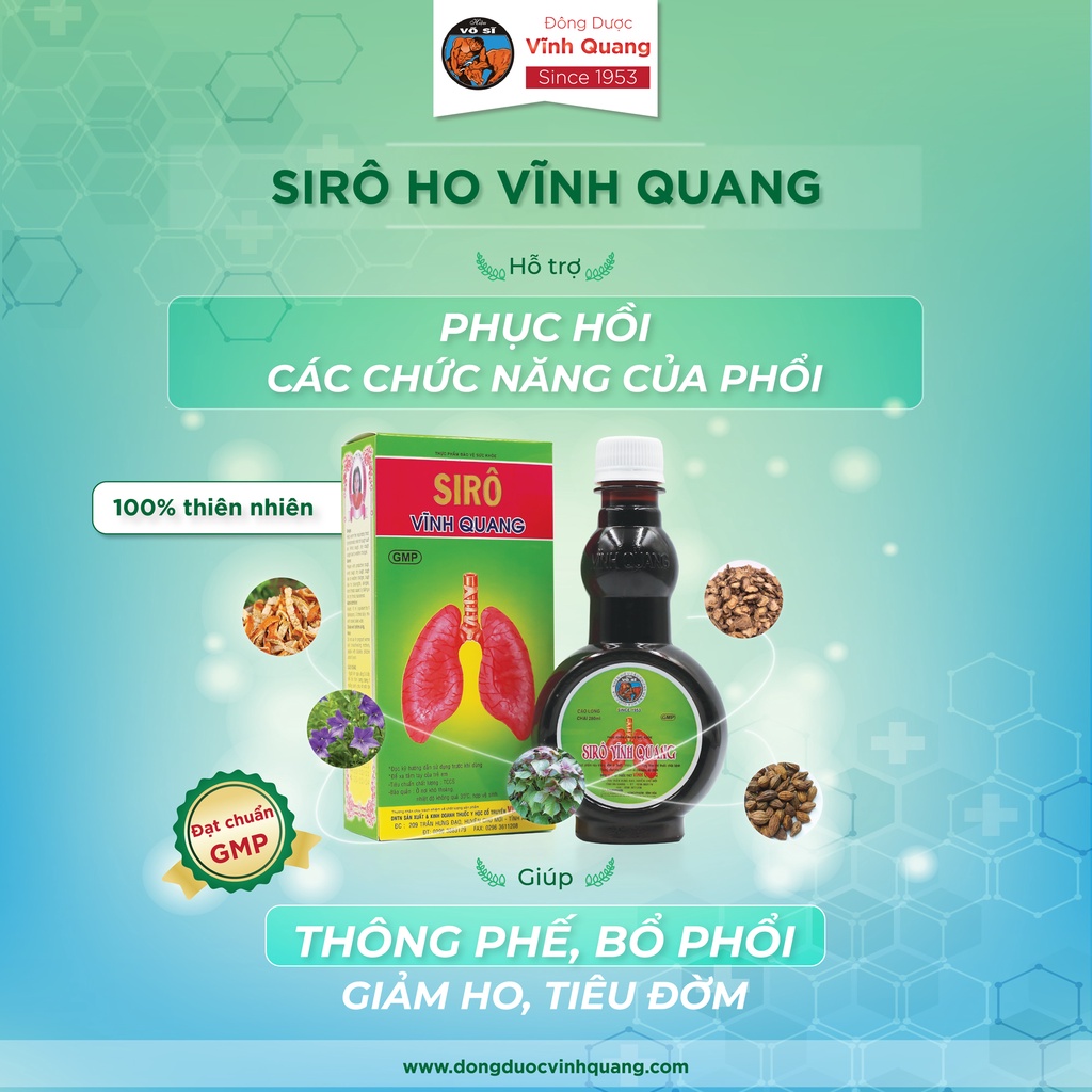 Siro ho Vĩnh Quang chai 280ml Hỗ trợ Giảm ho, ho có đờm, ho gió, ho khan, ho do thay đổi thời tiết, bổ phổi