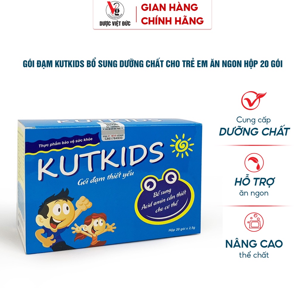 Gói đạm Kutkids bổ sung dưỡng chất cho trẻ em ăn ngon cung cấp acid amin thiết yếu nâng cao thể chất hộp 20 gói