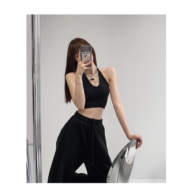 Áo Croptop yếm cột nơ sau chất dệt kim trẻ trung năng động Freesize | BigBuy360 - bigbuy360.vn