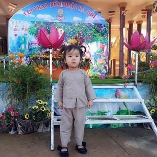 Đồ lam đi chùa bé trai bé gái vạt hò bé. hò nút bóp tay dài cổ tròn 4-40kg