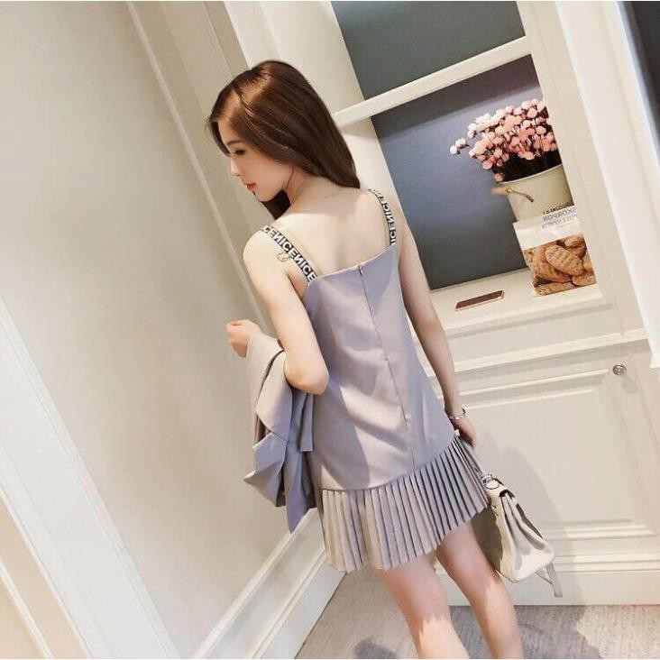 Set Đầm Xếp Ly Phối Vest Cực Chất - Váy Đầm Xếp Ly Chân Váy Kết Hợp Áo Khoác Dáng Dài Cổ Vest Siêu Sang | BigBuy360 - bigbuy360.vn