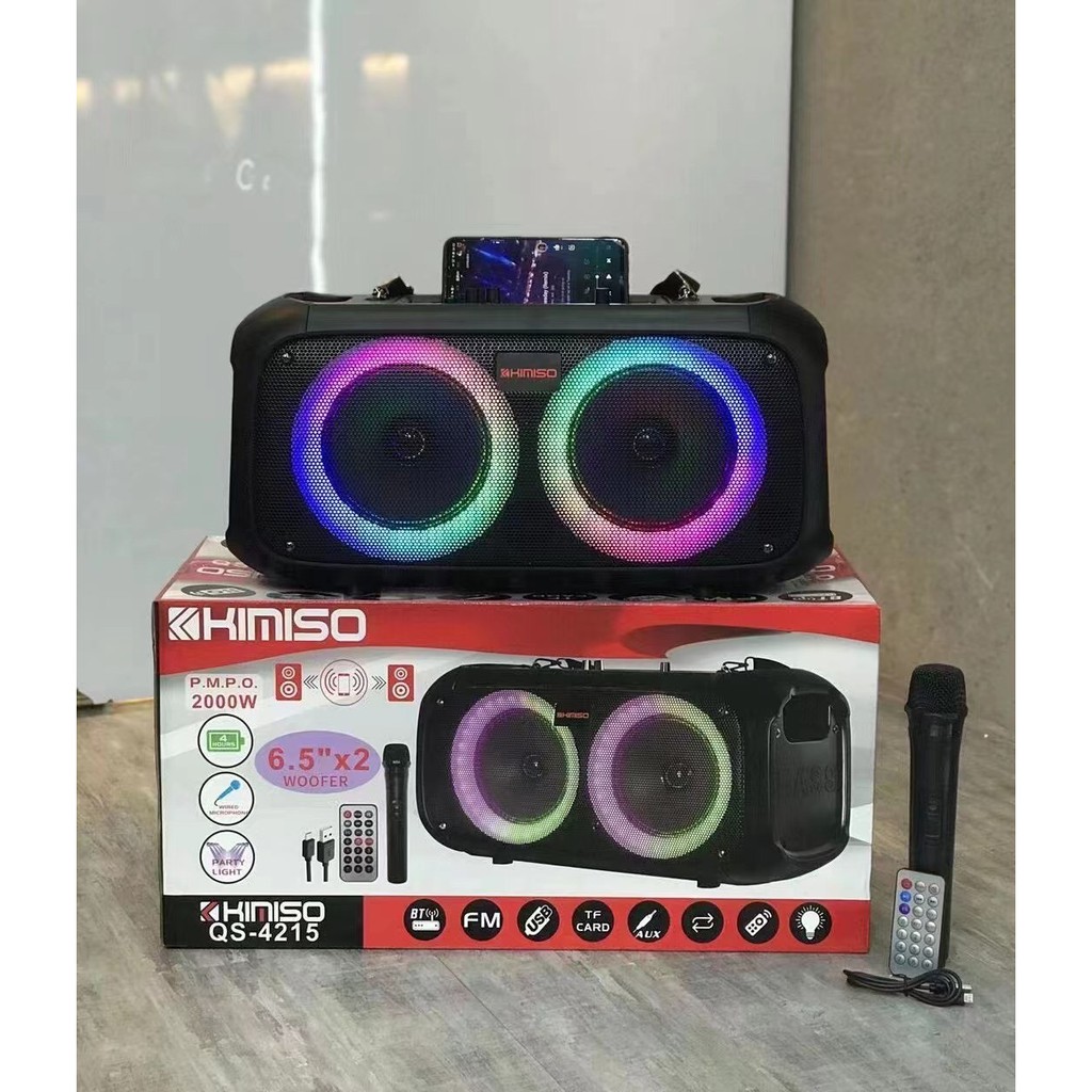 Loa Bluetooth Karaoke KIMISO QS-4215 (Bass đôi 6.5"x2, 1 Micro không dây)