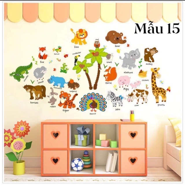 Decal vườn thú tiếng anh dán tường cho bé
