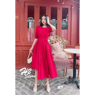 Đầm tay phồng dây rút eo (hình thật-video)