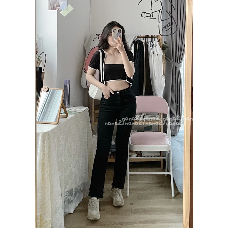 Set áo croptop viền