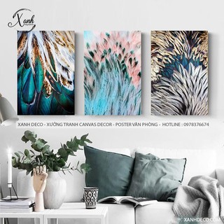 Tranh canvas LÔNG CHIM CÔNG TRANG TRÍ NỘI THẤT gồm khung