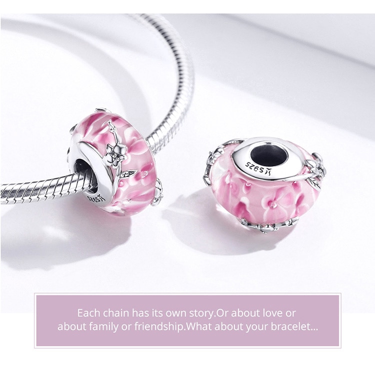 Hạt charm Bamoer bằng bạc 925 hình hoa chất lượng cao làm vòng đeo tay